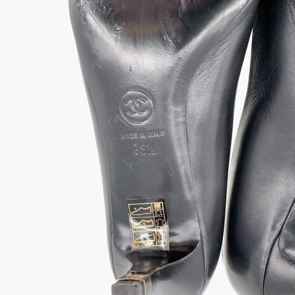 Chanel Cap Toe CC Kitten Pumps EU 38.5 US 7.5-8 Black Leather Pointed Low Heel - Picture 14 of 15